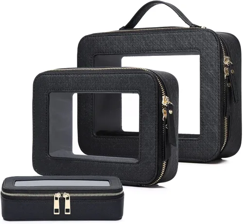 Vista 46 de Pinkmik Pequeña bolsa de maquillaje transparente, mini estuche para cosméticos, bolsa de aseo impermeable con cremallera, organizador de bolsos