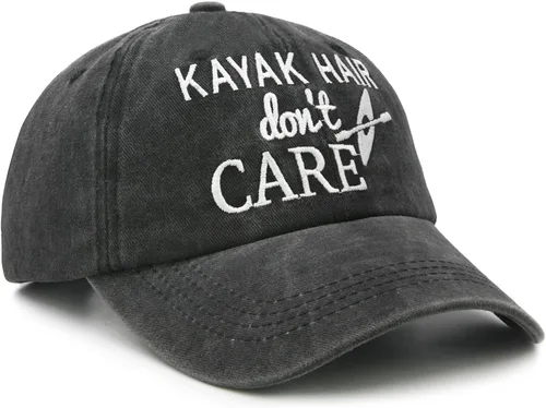 Vista 3 de Waldeal Gorra de béisbol ajustable lavada con diseño de Kayak Hair Don't Care para mujer