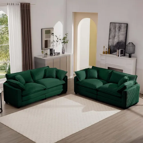 Vista 21 de Juego de sofá de 2 piezas de gran tamaño para sala de estar, sofá biplaza y sofá individual, asiento modular modular profundo de pana cómodos sofás