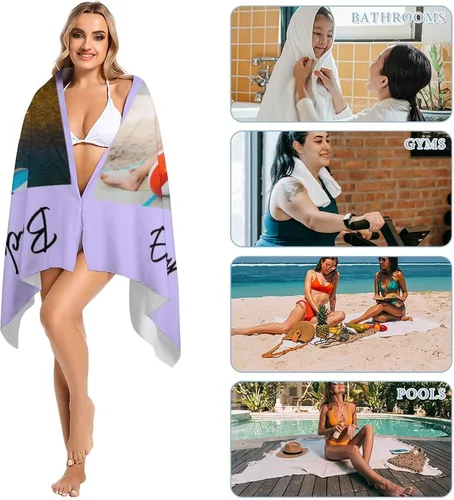 Vista 3 de Toallas de playa personalizadas con foto para adultos y niños, toallas de playa de microfibra personalizadas con imagen para mujeres y hombres