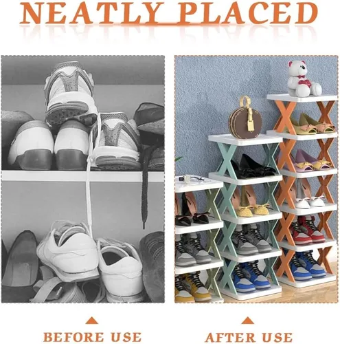 Vista 5 de Organizador de almacenamiento de zapatos de varias capas, zapatero estrecho y vertical, pequeño soporte vertical para zapatos, organizador