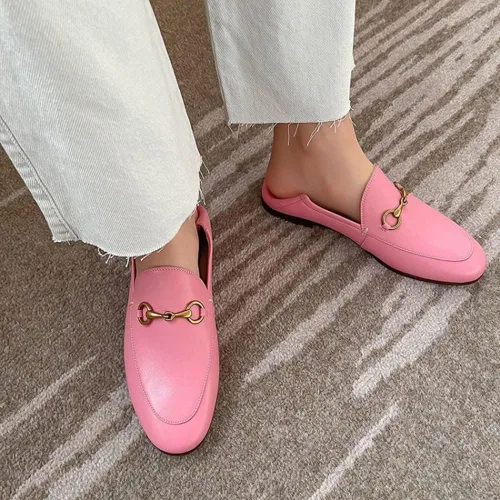 Vista 3 de Divanne Mocasines para mujer, mocasines planos con cadena dorada, mocasines de piel sin cordones