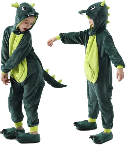 Vista 5 de Beskie Pijama de una sola pieza para niños, unisex, diseño de dragón, Navidad, Halloween, con pantuflas de 2 a 10 años