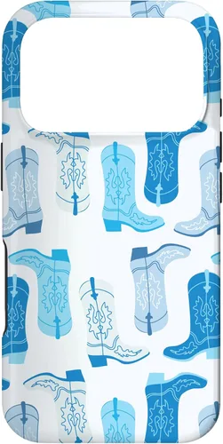 Vista 30 de Cowboy Boot Illustration Preppy Western Pastel Blue and Cyan Case for iPhone 17