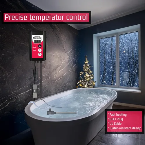 Vista 5 de Calentador de agua de inmersión de titanio de 1300 W para piscina y bañera, calentador sumergible eléctrico portátil con control de temperatura