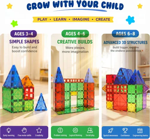 Vista 4 de Bloques de construcción de azulejos magnéticos, bloques magnéticos educativos STEM para niños, creatividad, aprendizaje preescolar, juguetes