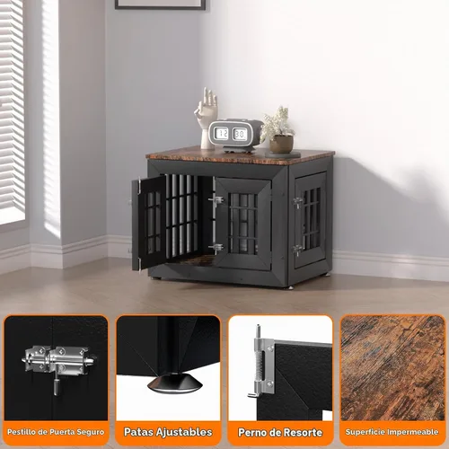 Vista 6 de Snuowu Mueble de jaula de perro resistente de 26 pulgadas para perros pequeños, medianos y grandes, jaula de madera rústica para perros, muebles