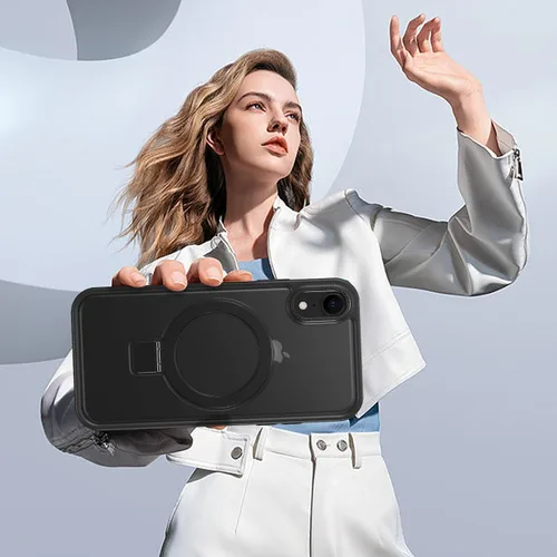 Vista 7 de DUEDUE Funda magnética para iPhone XR con soporte de anillo [compatible con Magsafe], funda protectora de cuerpo completo, delgada, a prueba de Negro