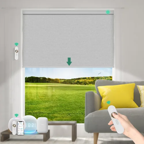 Vista 11 de Persianas motorizadas con control remoto [motor 100% opacas y silencioso] Persianas inteligentes compatibles con Alexa Google HomeKit, persianas