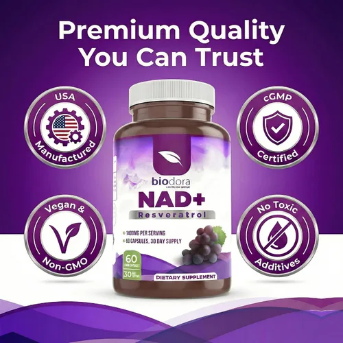 Vista 3 de Resveratrol NAD+ 1400mg Suplemento antioxidante NAD Trans-Resveratrol con NAD Apoya la salud celular, la energía y el antienvejecimiento