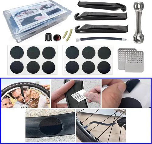 Vista 4 de Kit de reparación de bicicletas, mini bomba de bicicleta, kit de herramientas de reparación de neumáticos de bicicleta contiene herramienta 16 en 1