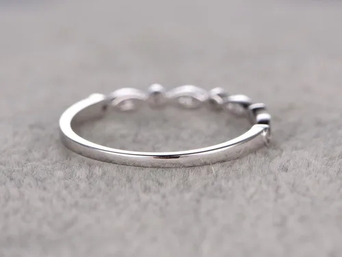 Vista 4 de Alianza de boda de oro blanco de 14 quilates, media eternidad, anillo de compromiso, anillo apilable, micro diamante pavé