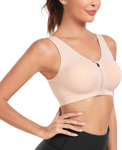 Vista 5 de Brasier deportivo con cierre frontal para mujer, posoperatorio, sin alambres, para yoga