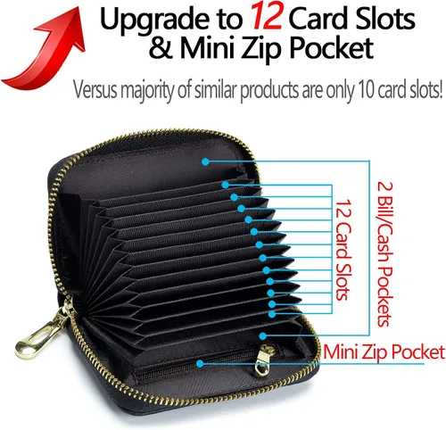 Vista 4 de imeetu - Tarjetero de cuero con cremallera y contra identificación por radiofrecuencia (RFID) pequeño, cartera para mujer