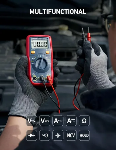 Vista 2 de AstroAI - Multímetro digital, probador de voltaje de batería de 1.5 V/9 V/12 V, auto-rango/óhmetro/DMM con función NCV, mide con precisión voltaje
