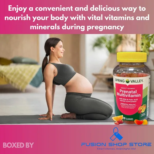 Vista 2 de Gomitas prenatales para mujer, suplemento multivitamínico DHA y ácido fólico, 90 unidades (paquete de 1), en caja por Fusion Shop Store