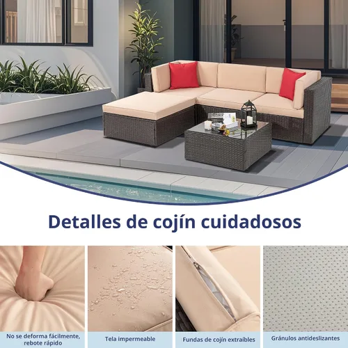 Vista 5 de Vongrasig 5 Piece Patio Furniture Sets, Outdoor Patio Set Sectional Sofa Beige