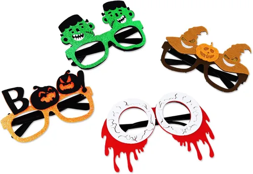 Vista 4 de Garma 24 gafas de Halloween para niños, gafas de plástico para fiestas con purpurina, calabaza, araña, gafas con temática de fantasma
