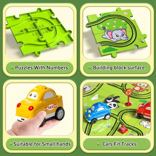 Vista 5 de JUKUDAHU Juego de 64 Piezas de Pista de Carreras de Rompecabezas para Niños de 3 4 5 6 Años - Juguetes de Pistas de Rompecabezas para Niños de 3-5