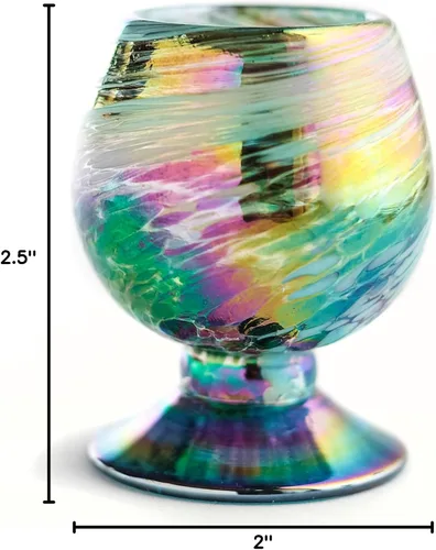 Vista 9 de Vasos de Chupito de Tequila Auténticos Mexicanos Soplados a Mano - Juego de 4 - 2 oz - Mini Vasos de Coñac - Base Pesada - Coñac (Aurora Boreal)