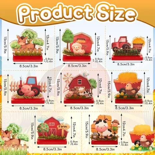Vista 2 de 8 piezas de animales de granja, suministros para fiesta de cumpleaños, decoración temática de granja, decoración de baby shower, centro de mesa