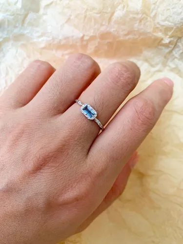 Vista 3 de Baguette - Anillo de boda para mujer, solitario, circonita cúbica, ópalo, rosa, zafiro, musgo, ágata, apilables, vintage, filigrana, delicados