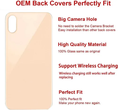Vista 2 de Reemplazo de cristal trasero OEM para iPhone Xs de 5.8 pulgadas con kit de herramientas de reparación y adhesivo preinstalado (Oro)