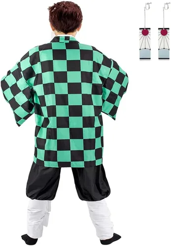 Vista 4 de Tanjiro Cosplay Costume Adult Tanjiro Costume Halloween Cosplay Cloak Anime Kimono Outfit With Earring For Wig