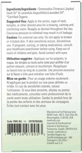 Vista 3 de NOW Foods Aceites esenciales, lavanda roll-on (roll-on), orgánico certificado, mezcla relajante, destilado al vapor, aromaterapia tópica, 0.3 fl oz