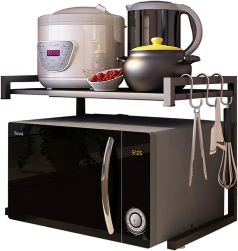 Vista 8 de PUSDON Estante para horno de microondas, estante ajustable resistente de 3 niveles con 3 ganchos para organizador de encimera de cocina