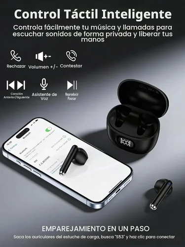 Vista 3 de Auriculares inalámbricos para Samsung Bud Samsung Galaxy S25 Ultra S24 A17, auriculares Bluetooth, auriculares sin cable para iPhone 17 16e 16 Pro