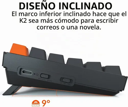 Vista 4 de Keychron K2 Teclado mecánico inalámbrico Bluetooth/USB con cable, diseño 75% intercambiable en caliente, 84 teclas, retroiluminación LED RGB, marco