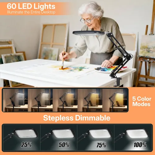 Vista 3 de Lupa de piso extra grande de 30 x 10 veces con luz y soporte, lámpara de aumento ajustable 3 en 1 con lente rectangular de 6.3 x 4.3 pulgadas