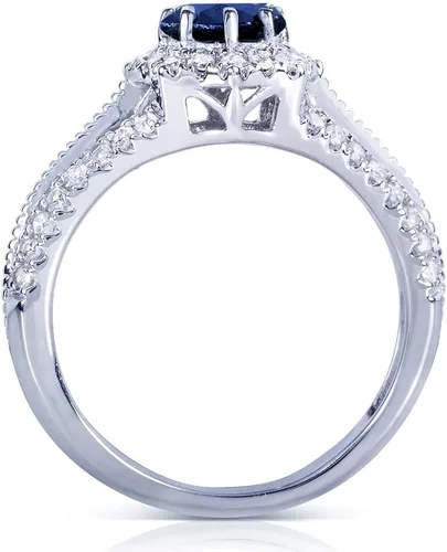Vista 3 de Kobelli Anillo de compromiso de diamantes y zafiros vintage de 1 quilate (ctw) en oro blanco de 14 k