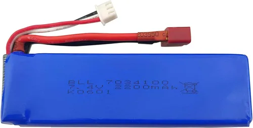 Vista 3 de Batería de litio de 2 piezas de 7.4 V 2200 mAh con cargador 2 en 1 para WLtoys K949 10428 10428-A L202 RC control remoto de alta velocidad