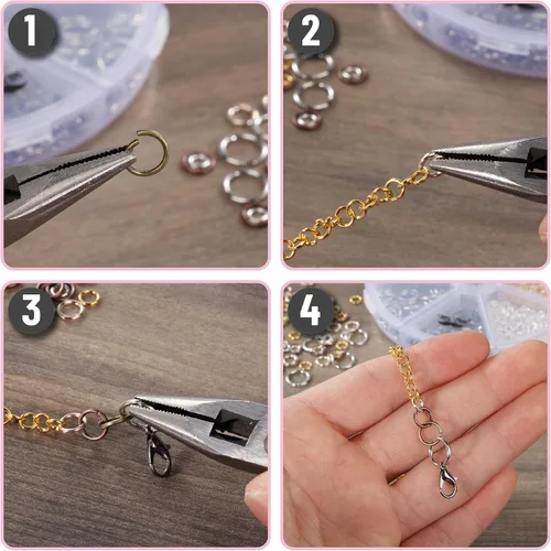 Vista 3 de Mr. Pen - Anillos de salto abiertos y cierres de langosta, 1014 piezas, 6 tamaños, colores surtidos, anillos de salto abiertos para hacer joyas