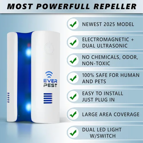 Vista 2 de Ultrasonic Pest Repeller Plug in 1 Pack- Electronic and Electromagnetic Insect Control Defender - Roach Bed Bug Mouse Rodent Mosquito Bat Cockroach