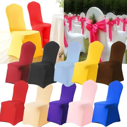 Vista 4 de Funda para silla de color sólido, funda elástica de elastano, para banquete de boda, fiesta, banquete, hotel, comedor, color blanco