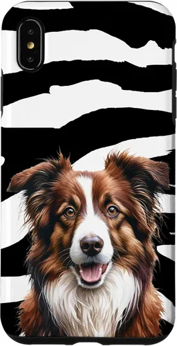 Vista 7 de Funda con estampado animal de cebra para iPhone 15, color marrón Border Collie
