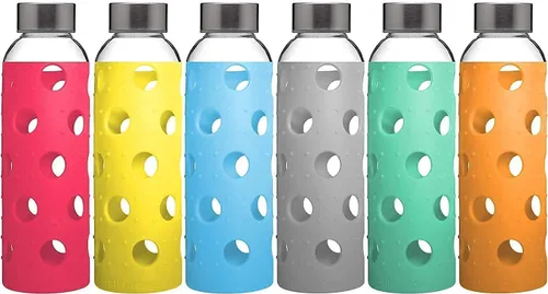 Vista 2 de Brieftons Paquete de 6 botellas de agua de vidrio y 6 fundas de silicona
