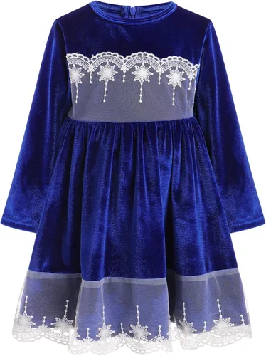 Vista 3 de IBTOM CASTLE Vestido tutú de terciopelo para niñas, vestido de princesa de manga larga para otoño, invierno, boda, concurso, comunión, formal