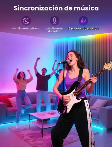 Vista 7 de Tira de luz LED RGB+IC, luz LED inteligente de 32.8 pies para dormitorio, control de aplicación Bluetooth, tira de iluminación LED que cambia