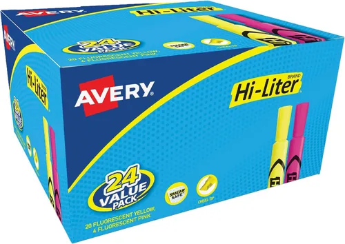 Vista 12 de Avery Hi-Liter, estilo de escritorio, punta de cincel, 24 resaltadores rosa y amarillo, paquete de 2, 48 en total (31448)