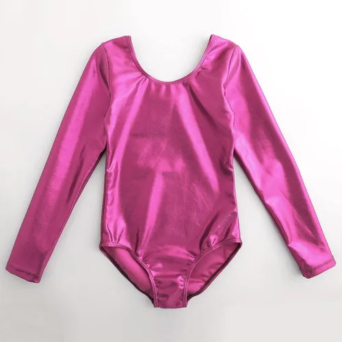 Vista 5 de AFAVOM Leotardos de gimnasia para niñas, leotardos de manga larga para niñas, brillantes y brillantes, para gimnasia, traje de ballet y danza