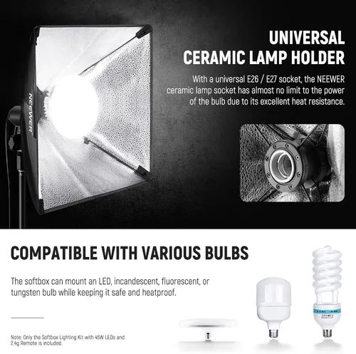 Vista 7 de NEEWER Kit de iluminación de caja de luz equivalente a 900 W de 24 x 24 pulgadas con soportes de trípode, bombillas LED bicolor de 45 W de 2.4 G