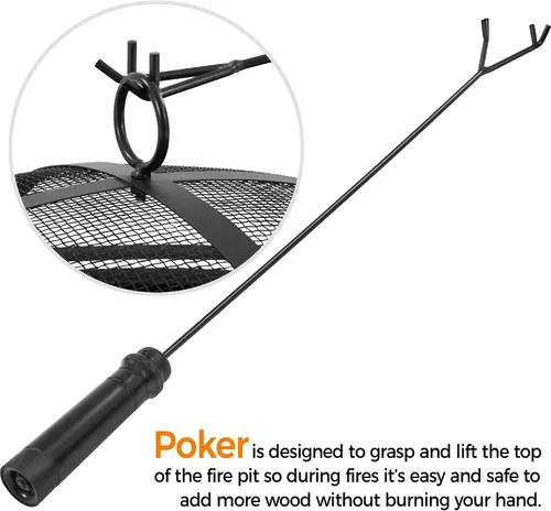 Vista 9 de Yaheetech Hoguera de 30 pulgadas para chimenea exterior de leña al aire libre con pantalla de chispas, póquer para hoguera, patio, jardín, picnic