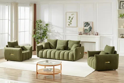 Vista 3 de Antetek Juego de 3 sofás de peluche para sala de estar, modernos sofás de asiento profundo de 2 unidades y un sofá Cloud Boucle de 3 plazas de gran
