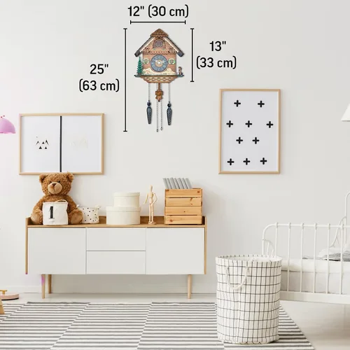 Vista 4 de Reloj de pared de cuco con modo nocturno, movimiento de cuarzo y péndulo oscilante (La granja)