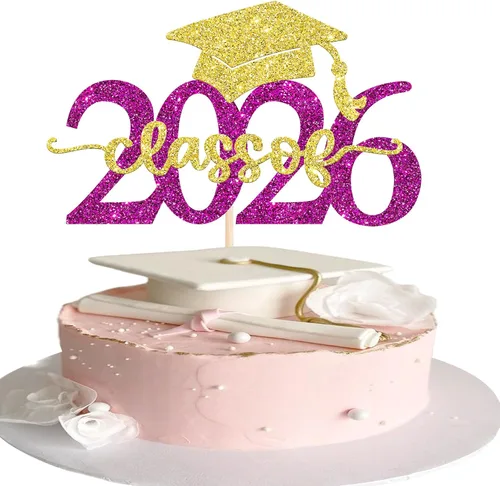 Vista 43 de Rsstarxi 1 paquete de decoración de pastel con purpurina para la clase de 2026, decoraciones de graduación 2026, tapa de felicitaciones
