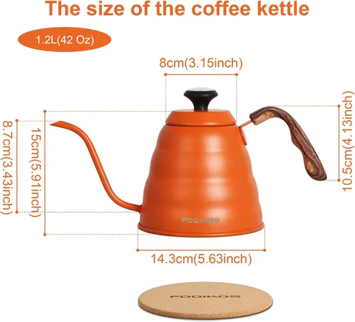 Vista 9 de Hervidor de cuello de cisne con termómetro para verter sobre café y té, 42 onzas líquidas, acero inoxidable de alta calidad, control de temperatura